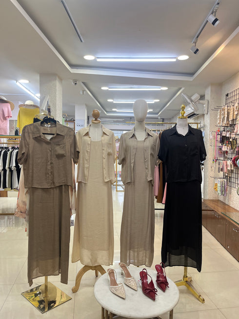 Casual Half Sleeves Shirt With Spaghetti Straps Maxi Dress Sets